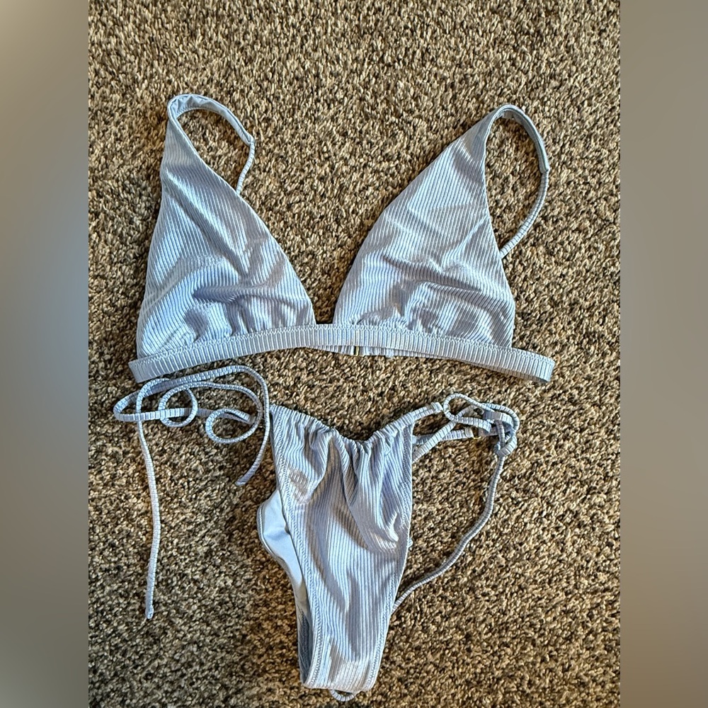 Women's Aerie Light Blue Ribbed Bikini Set
